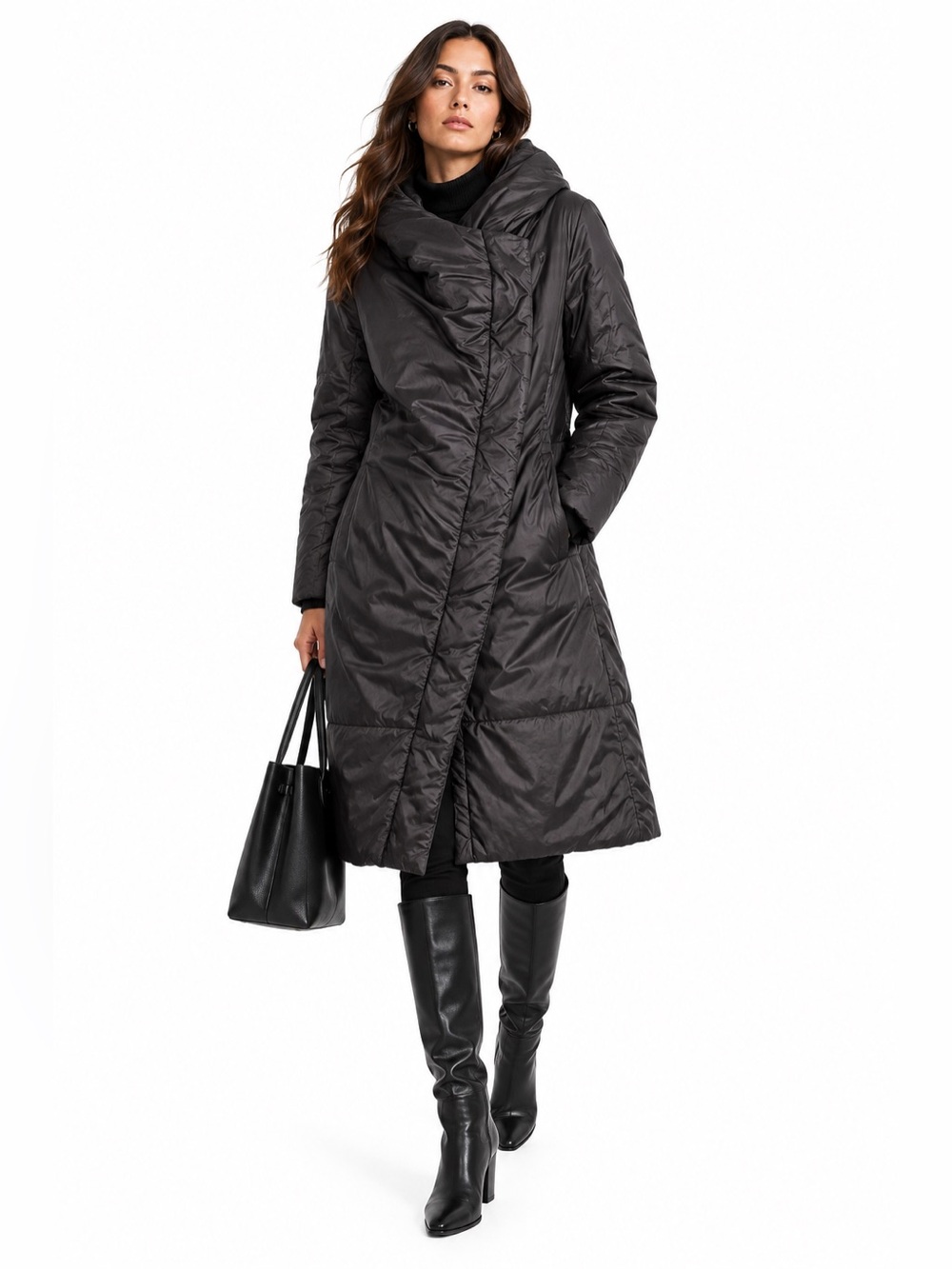 Masnada Black Asymmetrical Hooded Long Puffer Coat – IT 44 – EUC